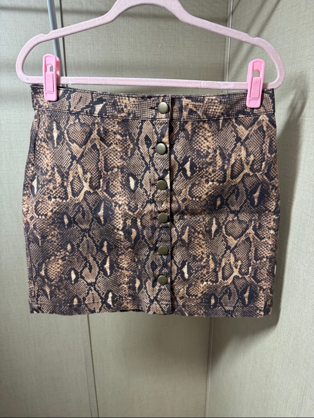Gianni Bini Brown Snake-Print Mini Skirt with Front Buttons